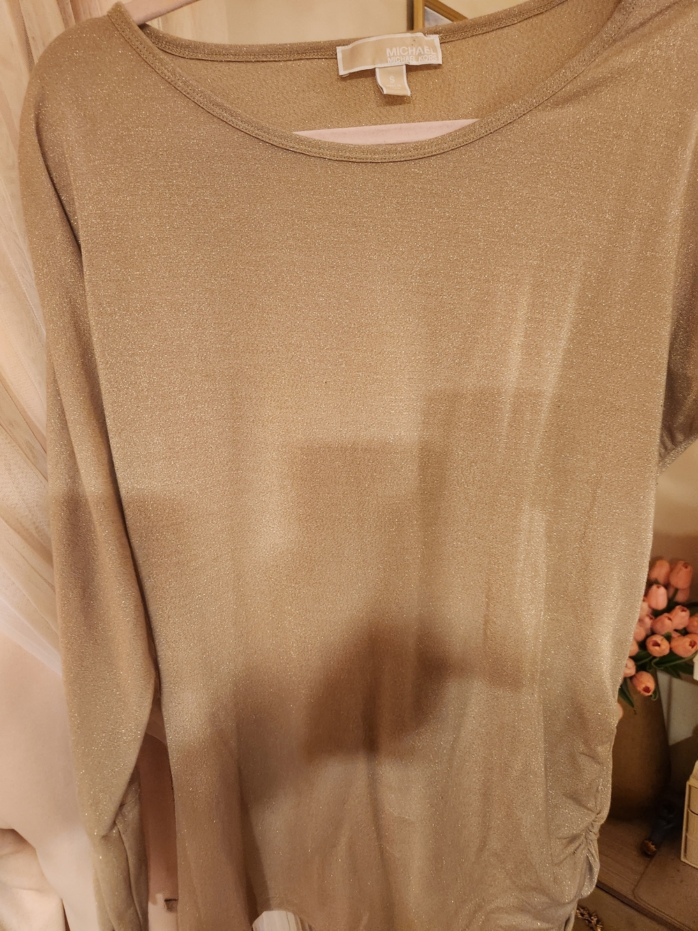Michael Kors Metallic Gold Long Sleeve Crewneck Top